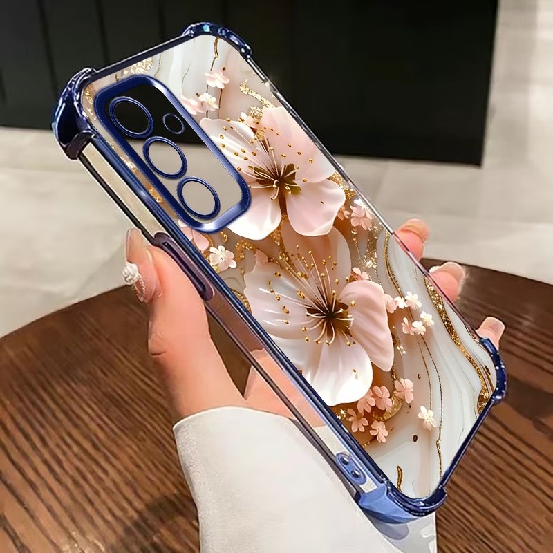 Phone Cases Galaxy S24 - Gegalvaniseerde bloemen transparante telefoonhoes voor Samsung