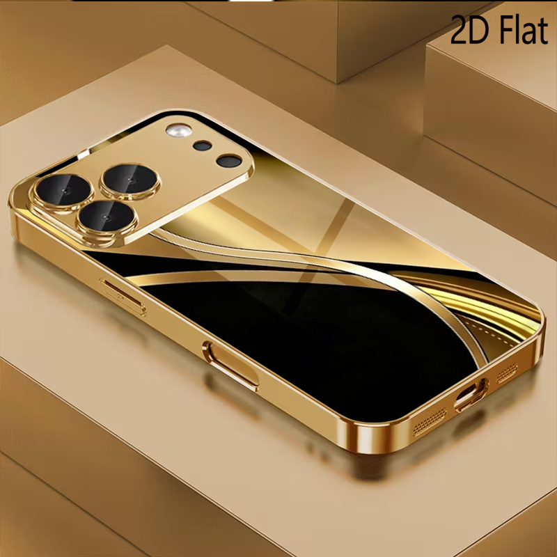 Phone Cases With Camera Cover - Zwart gouden print, patroon gehard glas