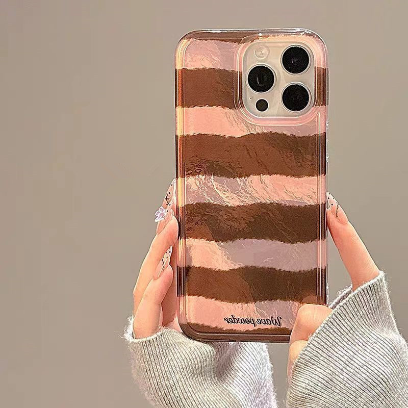 Phone Cases Brown - Bruine streep print tinfoil textuur harde