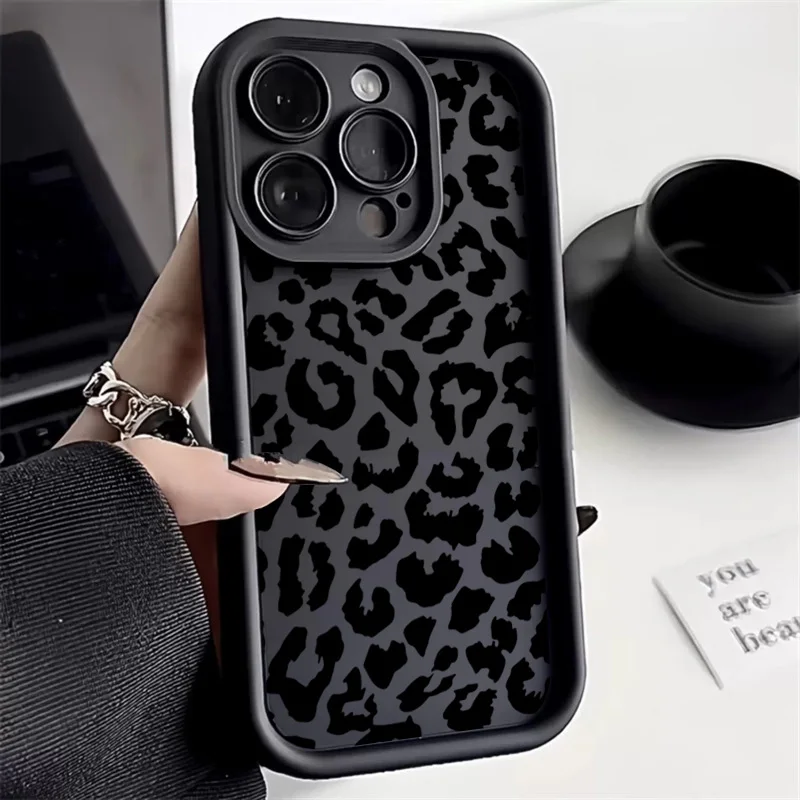 Phone Cases Dior - Zwarte luipaardprint siliconen telefoonhoesje voor iPhone