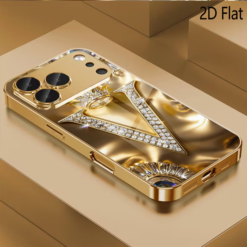 Phone Cases With Camera Cover - letterV print Gepatroneerd gehard glas ontwerp