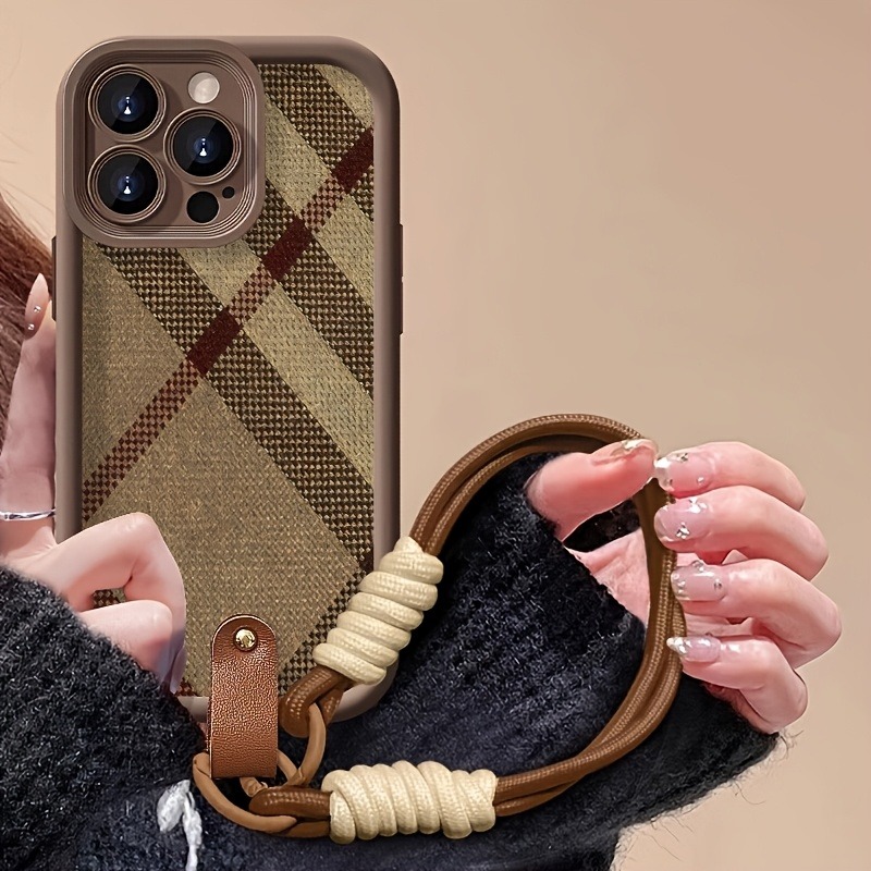 Phone Cases Brown - Bruine strepen lanyard bandje telefoonhoesje voor