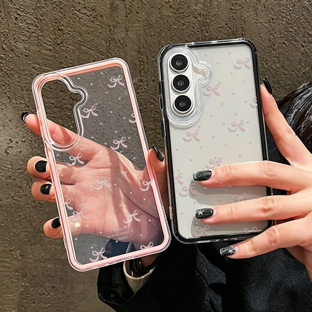 Phone Cases With Camera Cover - Schattig roze strik zachte telefoonhoesje voor