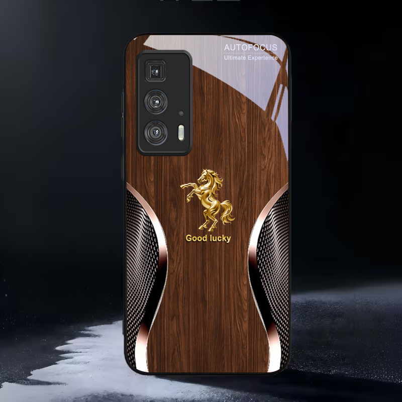 Phone Cases For Motorola - Golden Steed Fortune Zwarte Glazen Telefoonhoesje