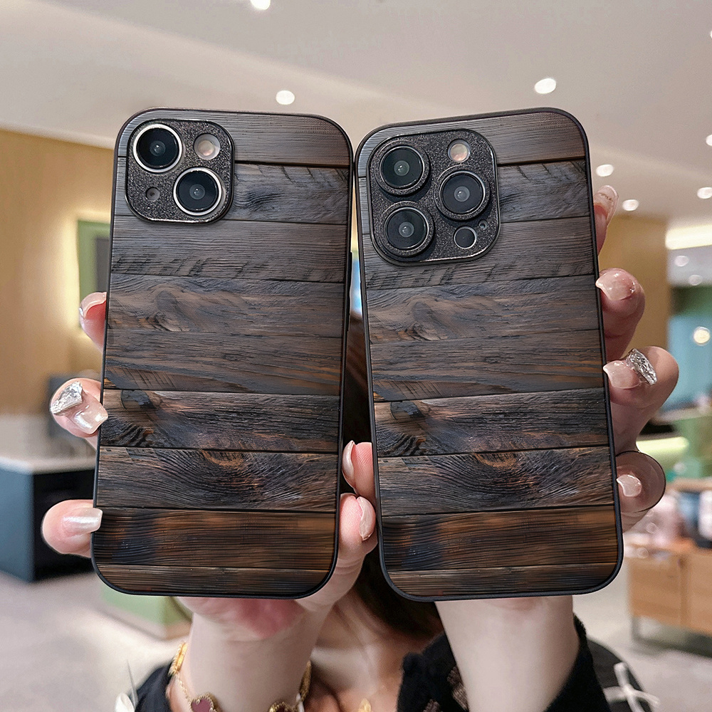Phone Cases Brown - Bruinzwart houtnerfpatroon, gehard glas Telefoonhoesje Geschikt