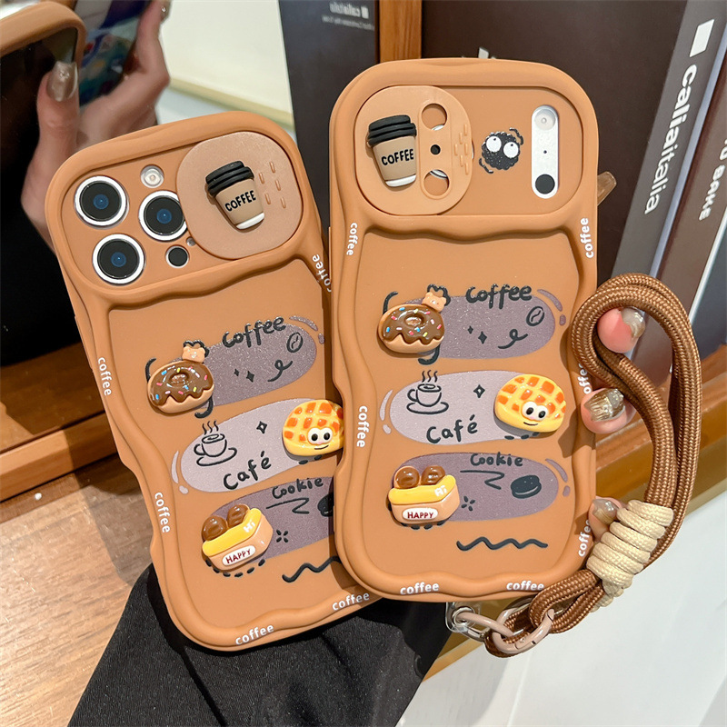 Phone Cases With Camera Cover - 3D Cartoon Brood Telefoonhoesje met polsbandje,