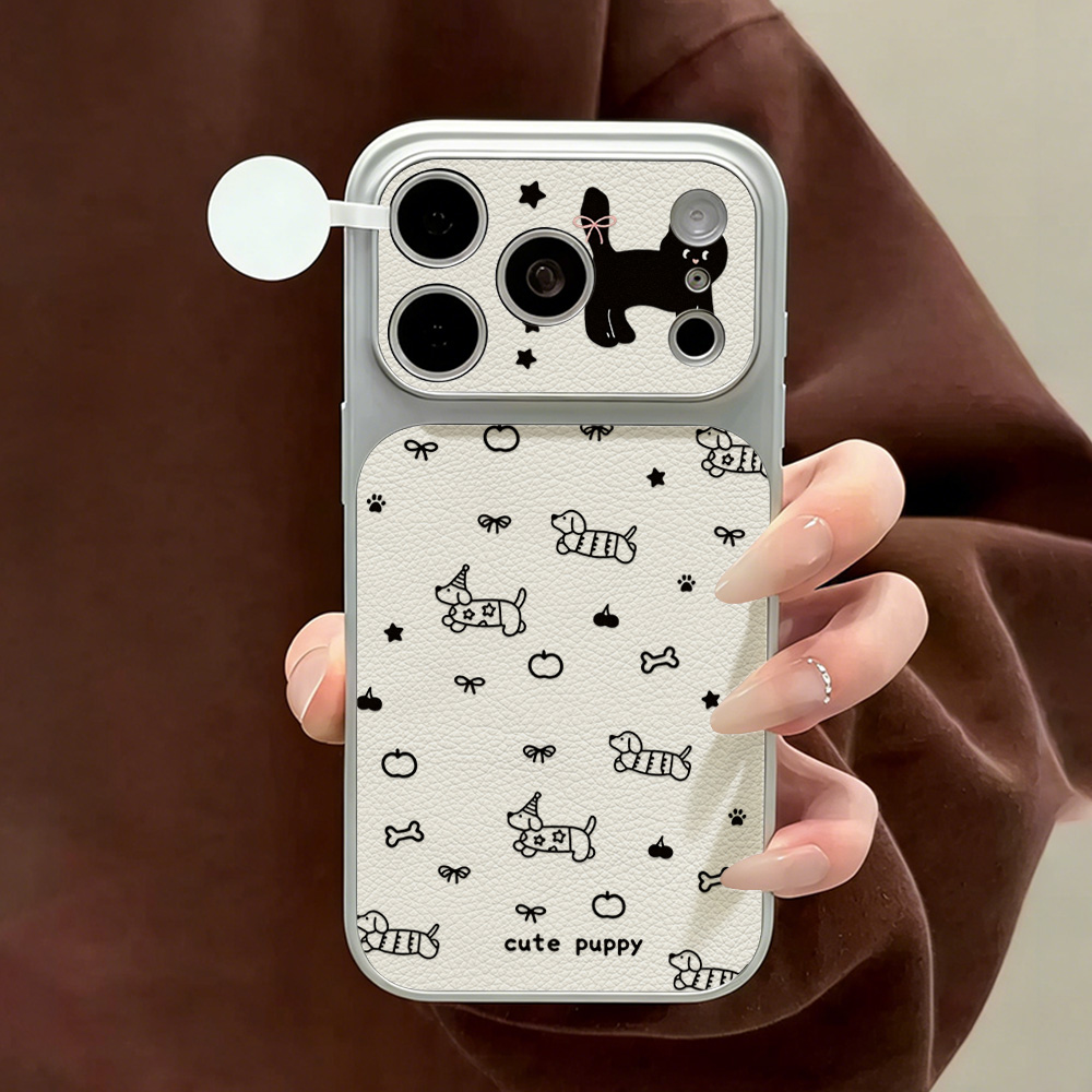 Phone Cases With Camera Cover - Schattig puppy lederen telefoonhoesje voor iPhone
